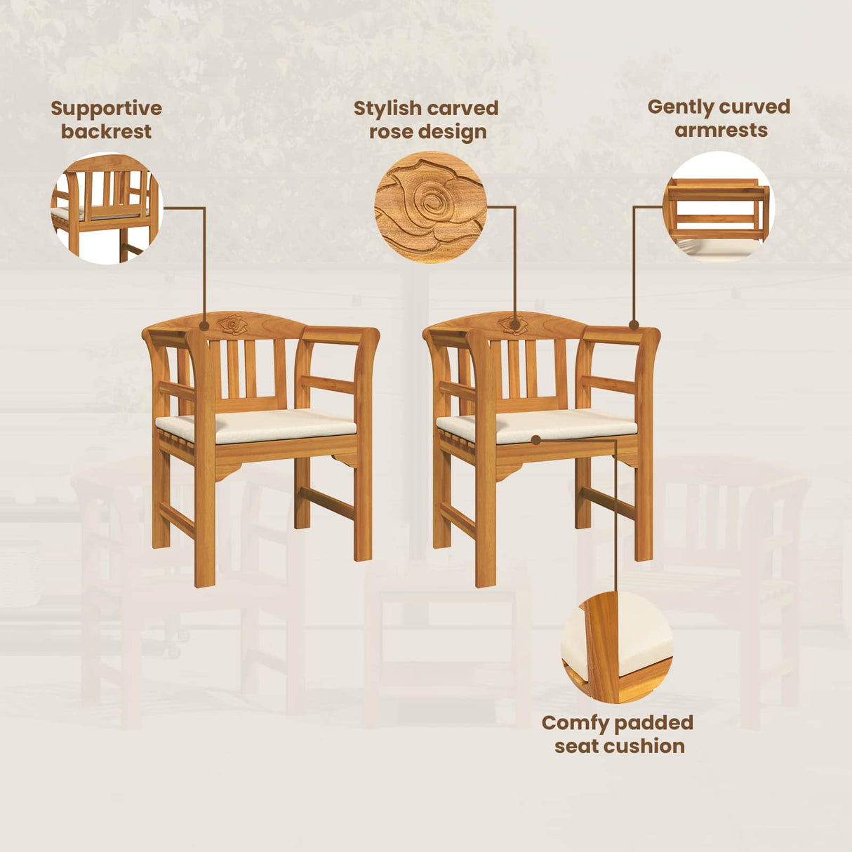 Rose Bench Natural 68.5 x 46 x 82.5 cm Solid Acacia Wood