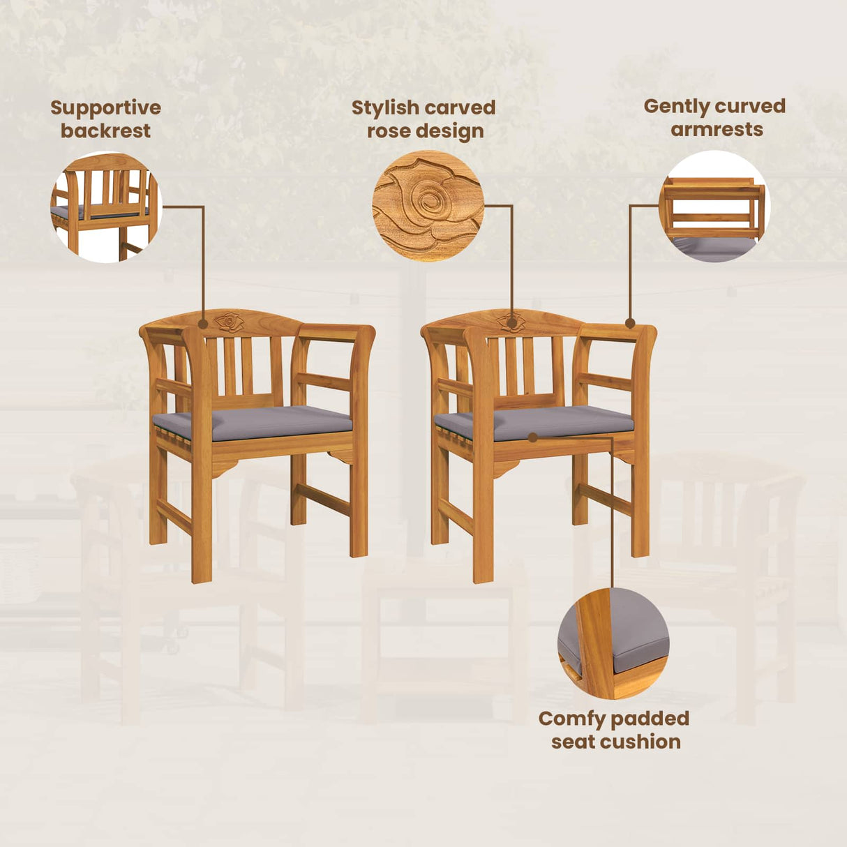 Rose Bench Natural 68.5 x 46 x 82.5 cm Solid Acacia Wood
