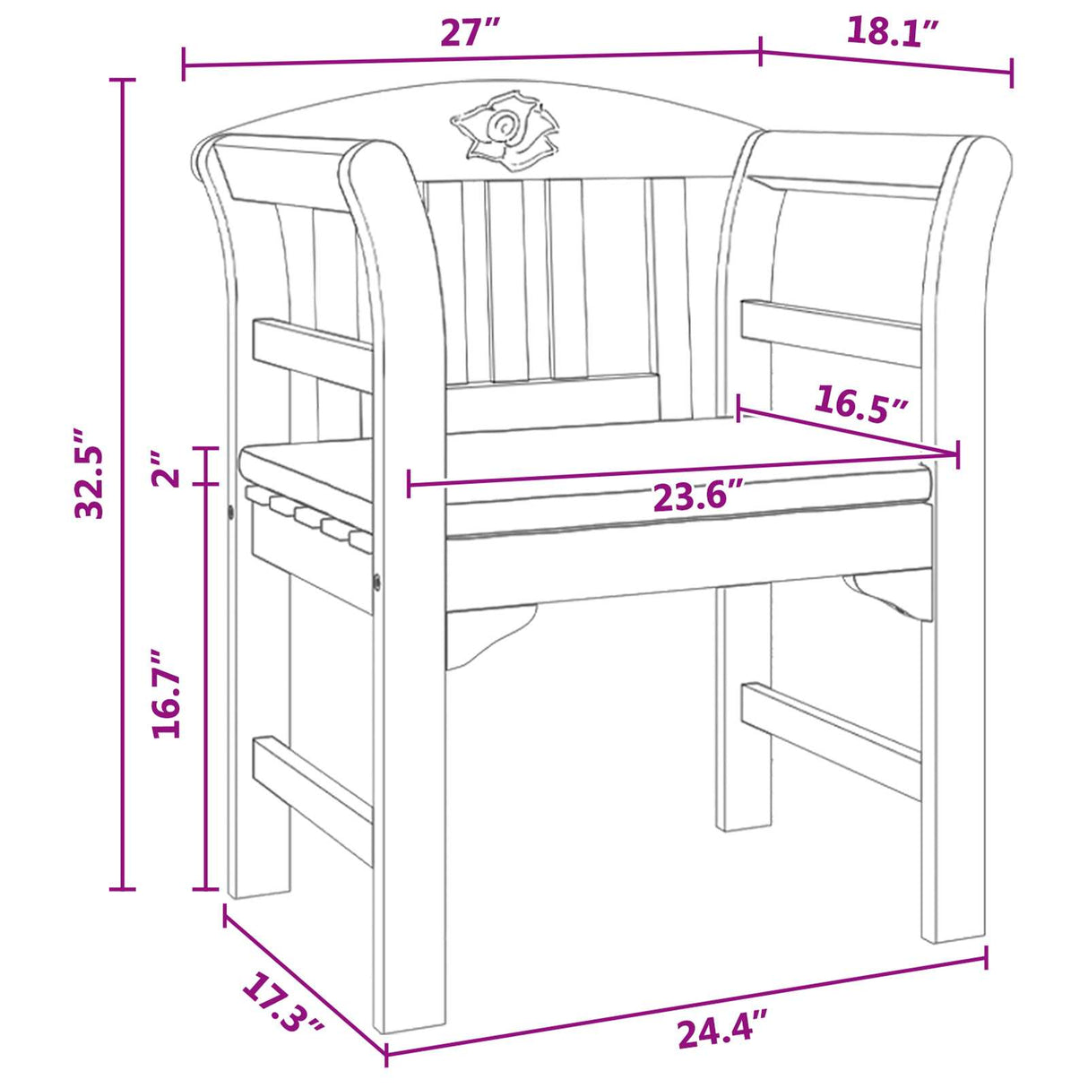 Rose Bench Natural 68.5 x 46 x 82.5 cm Solid Acacia Wood