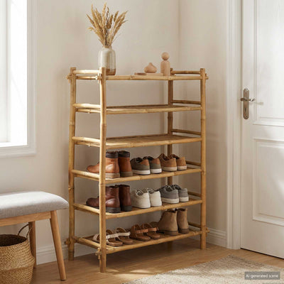 Shoe Rack with Shelf Natural 6-tier Bamboo
