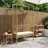 Garden Arch with Bench Cream White 115 x 50 x 205 cm Bamboo