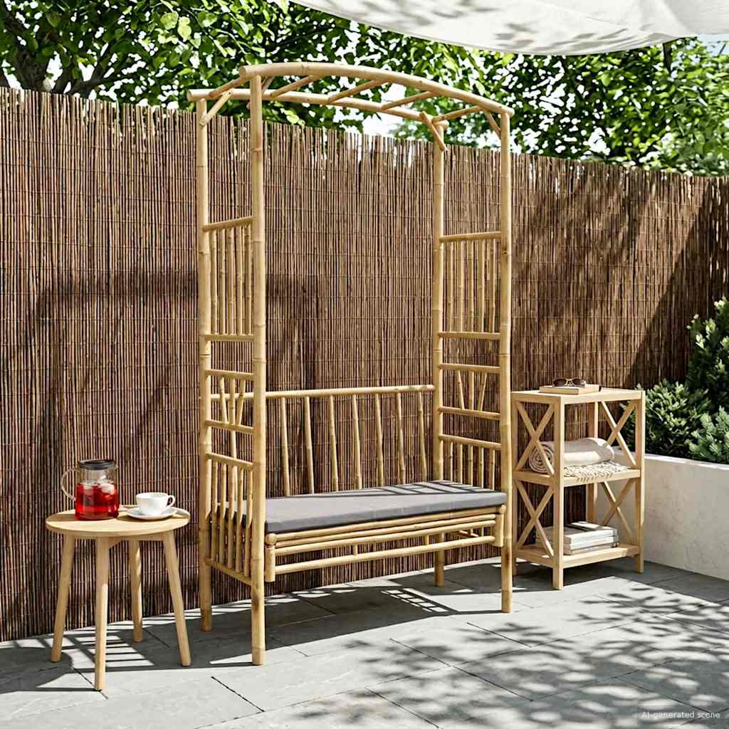 Garden Arch with Bench Dark Grey 115 x 50 x 205 cm Bamboo