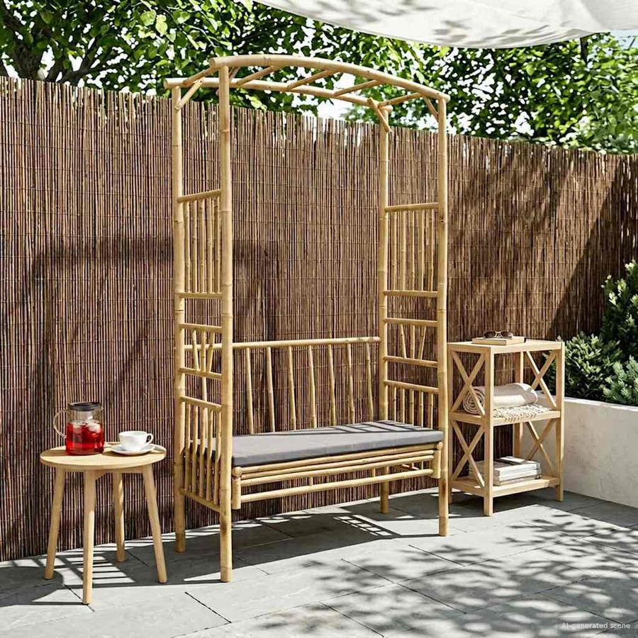 Garden Arch with Bench Dark Grey 115 x 50 x 205 cm Bamboo