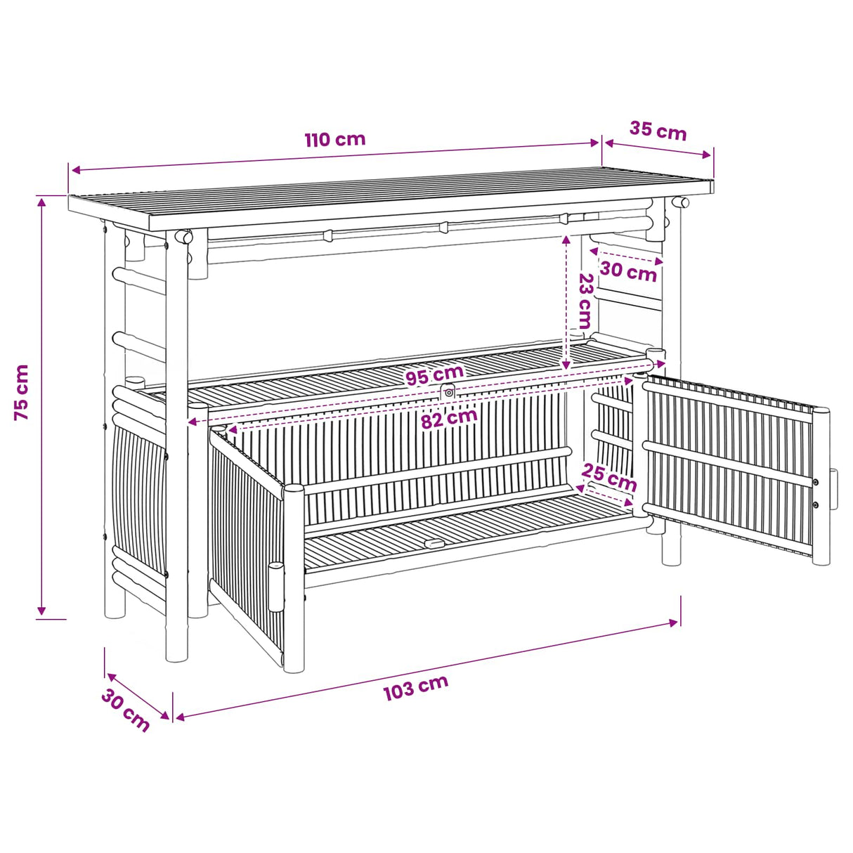 Console Table with Shelf Natural 110 x 35 x 75 cm Bamboo