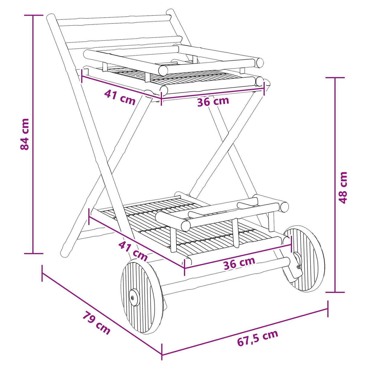 Serving Trolley with wheels Natural 79 x 67.5 x 84 cm Bamboo