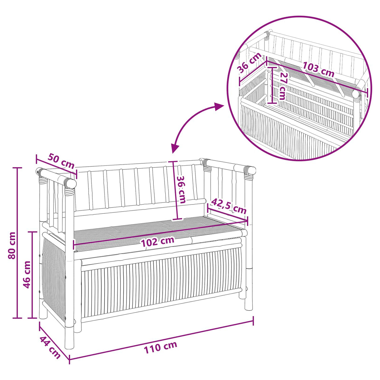 Garden Storage Bench 110 x 47 x 80 cm Bamboo Natural