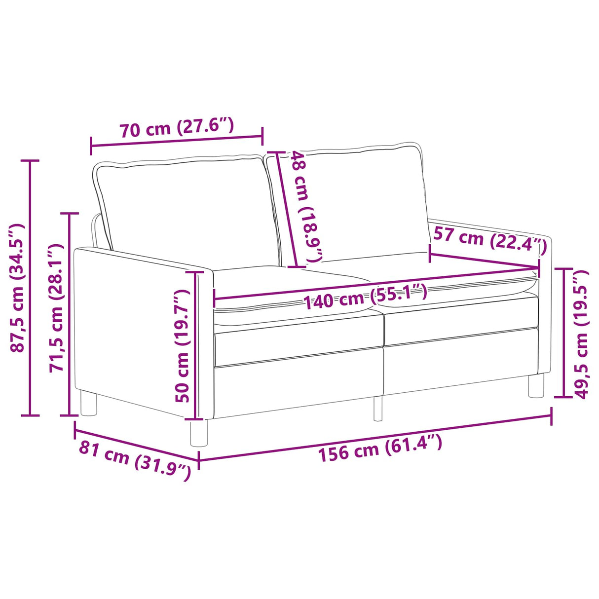 Sofa Dark Grey 156 x 81 x 87.5 cm Fabric