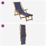 Folding Sun Lounger 3 Position Solid Eucalyptus Wood Blue - Close-Up Angle