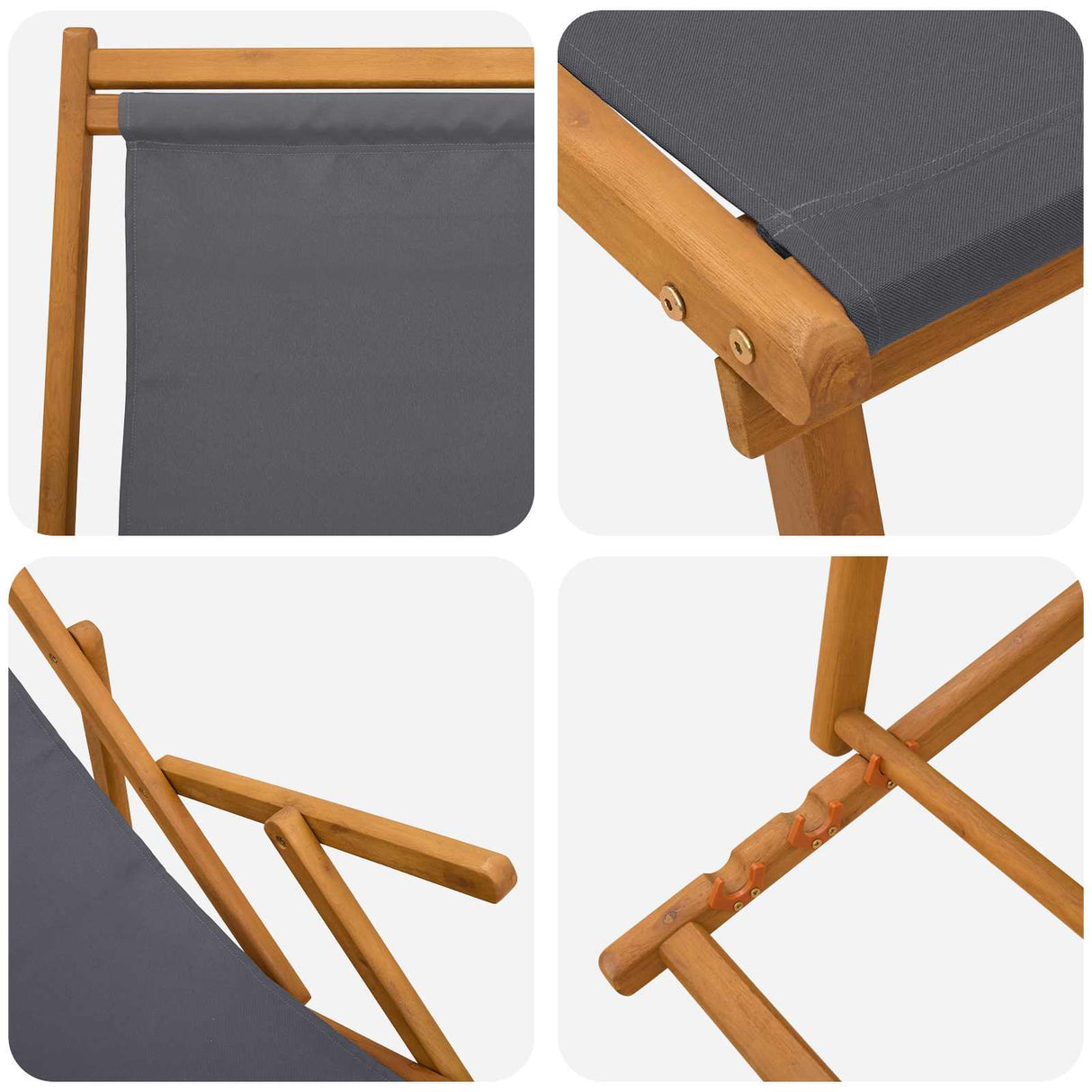 Folding Sun Lounger 3 Position Solid Eucalyptus Wood Grey