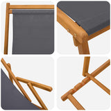 Folding Sun Lounger 3 Position Solid Eucalyptus Wood Grey - 45-Degree Angle