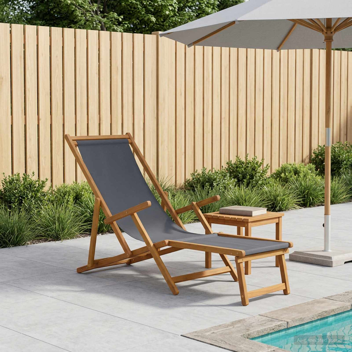 Folding Sun Lounger 3 Position Solid Eucalyptus Wood Grey