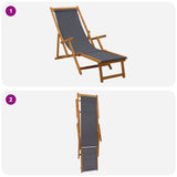 Folding Sun Lounger 3 Position Solid Eucalyptus Wood Grey - Close-Up Angle