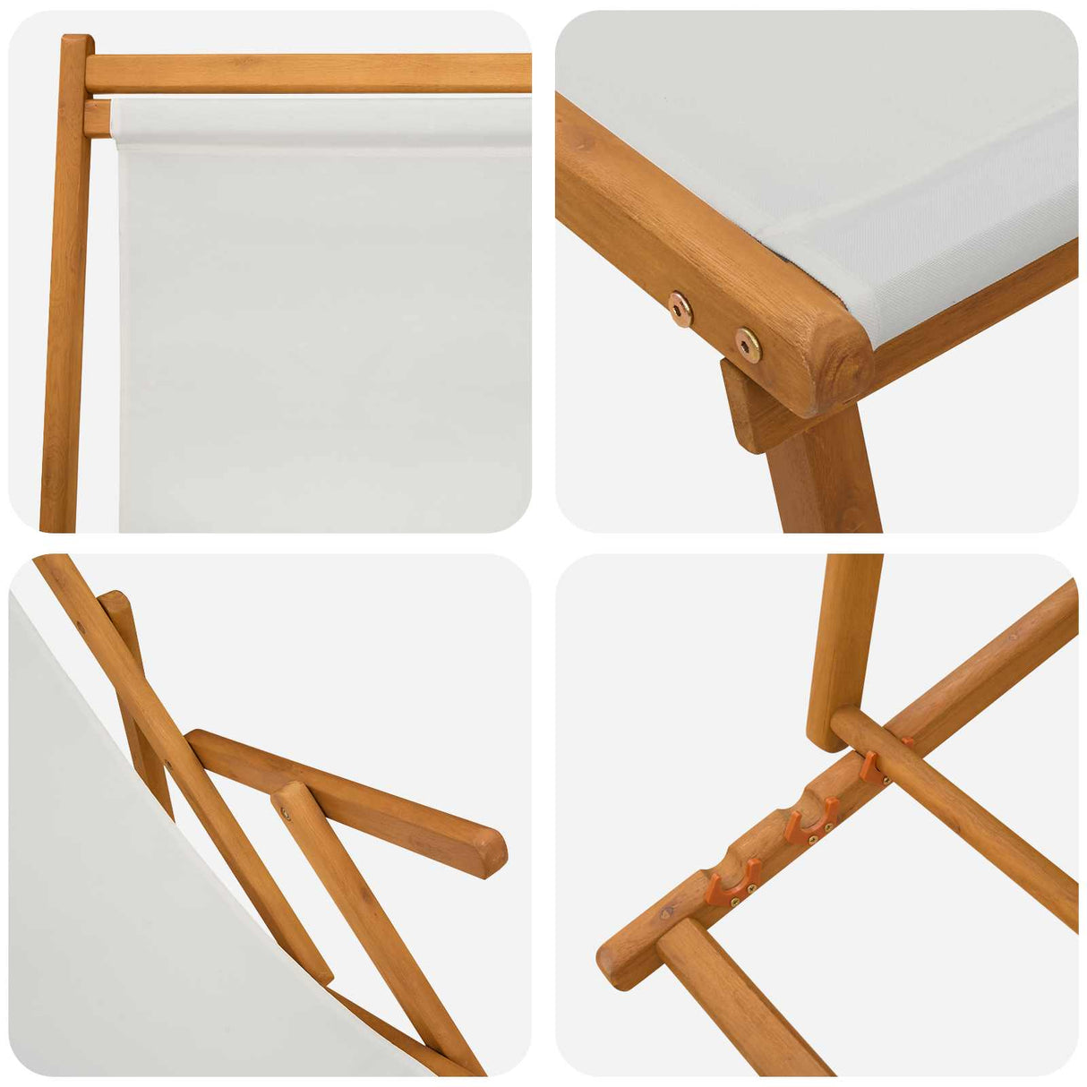 Folding Sun Lounger 3 Position Solid Eucalyptus Wood Cream