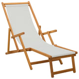Folding Sun Lounger 3 Position Solid Eucalyptus Wood Cream - Front View