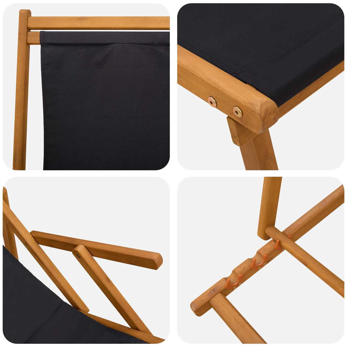 Folding Sun Lounger 3 Position Solid Eucalyptus Wood Black