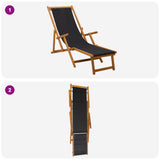 Folding Sun Lounger 3 Position Solid Eucalyptus Wood Black - Close-Up Angle