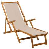 Folding Sun Lounger Solid Eucalyptus Wood Beige - Front View