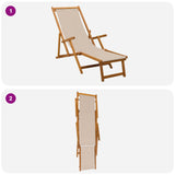 Folding Sun Lounger Solid Eucalyptus Wood Beige - Close-Up Angle