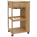 Kitchen Trolley with Wheels Natural 47.5 x 36 x 83 cm Bamboo - Front View