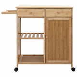 Kitchen Trolley with Wheels Natural 90.5 x 36 x 86.5 cm Bamboo - 45-Degree Angle