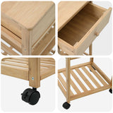 Kitchen Trolley with Wheels Natural 37 x 36 x 80 cm Bamboo - Low Angle