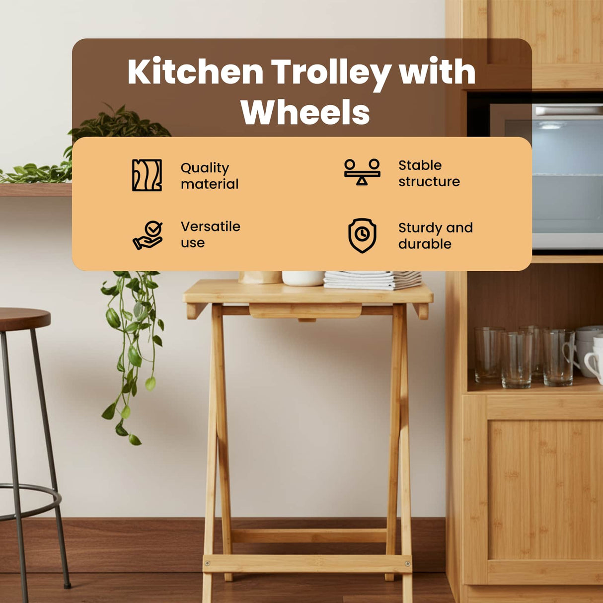 Kitchen Table Folding Manual Natural 40 x 30 x 53.5 cm Bamboo