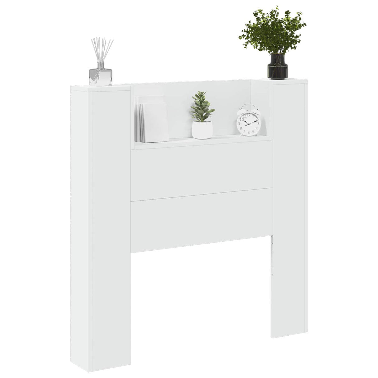 Storage Headboard with LED White Engineered Wood