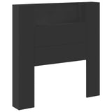Storage Headboard with LED Black Engineered Wood - Front View