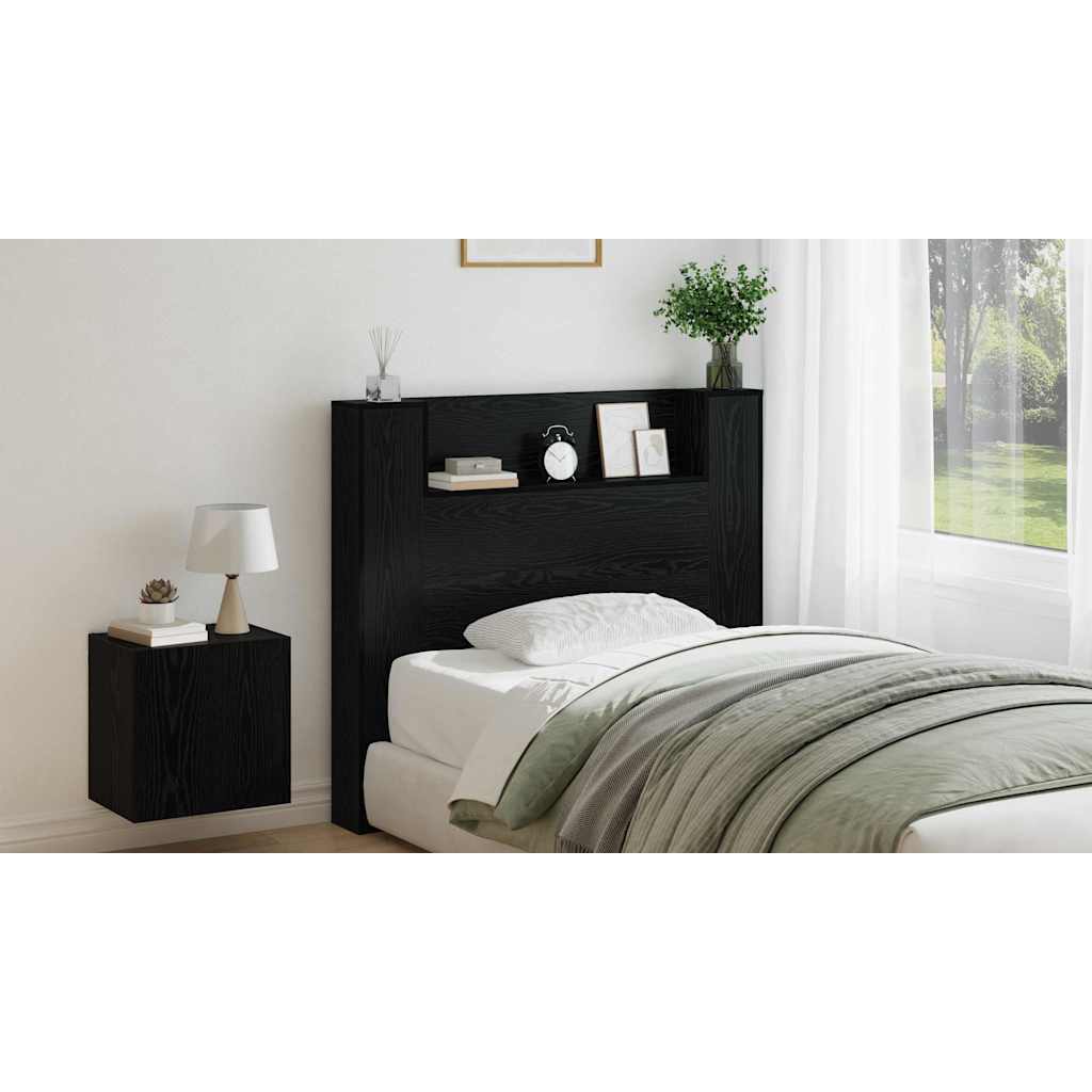 Storage Headboard with LED Black Oak Engineered Wood