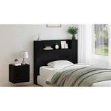 Storage Headboard with LED Black Oak Engineered Wood