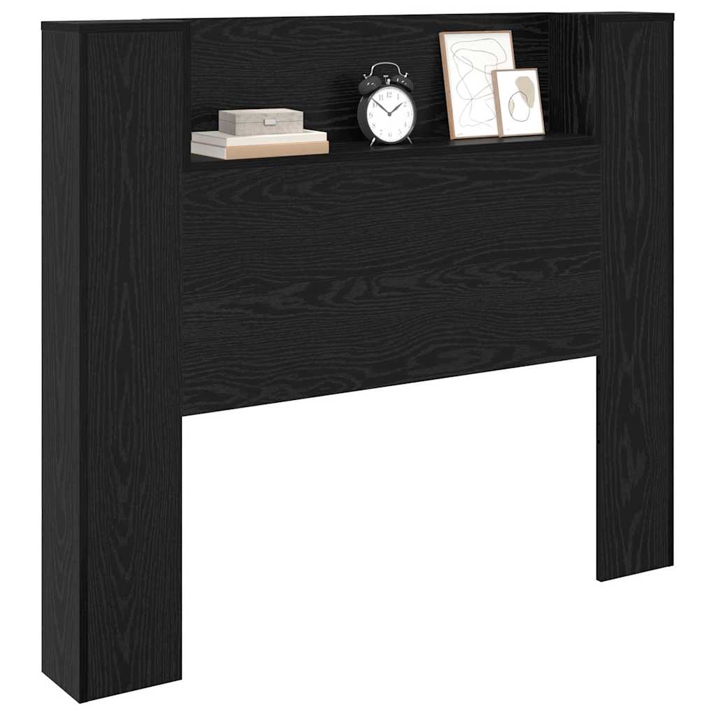 Storage Headboard with LED Black Oak Engineered Wood