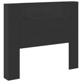 Storage Headboard with LED Black Engineered Wood - Front View