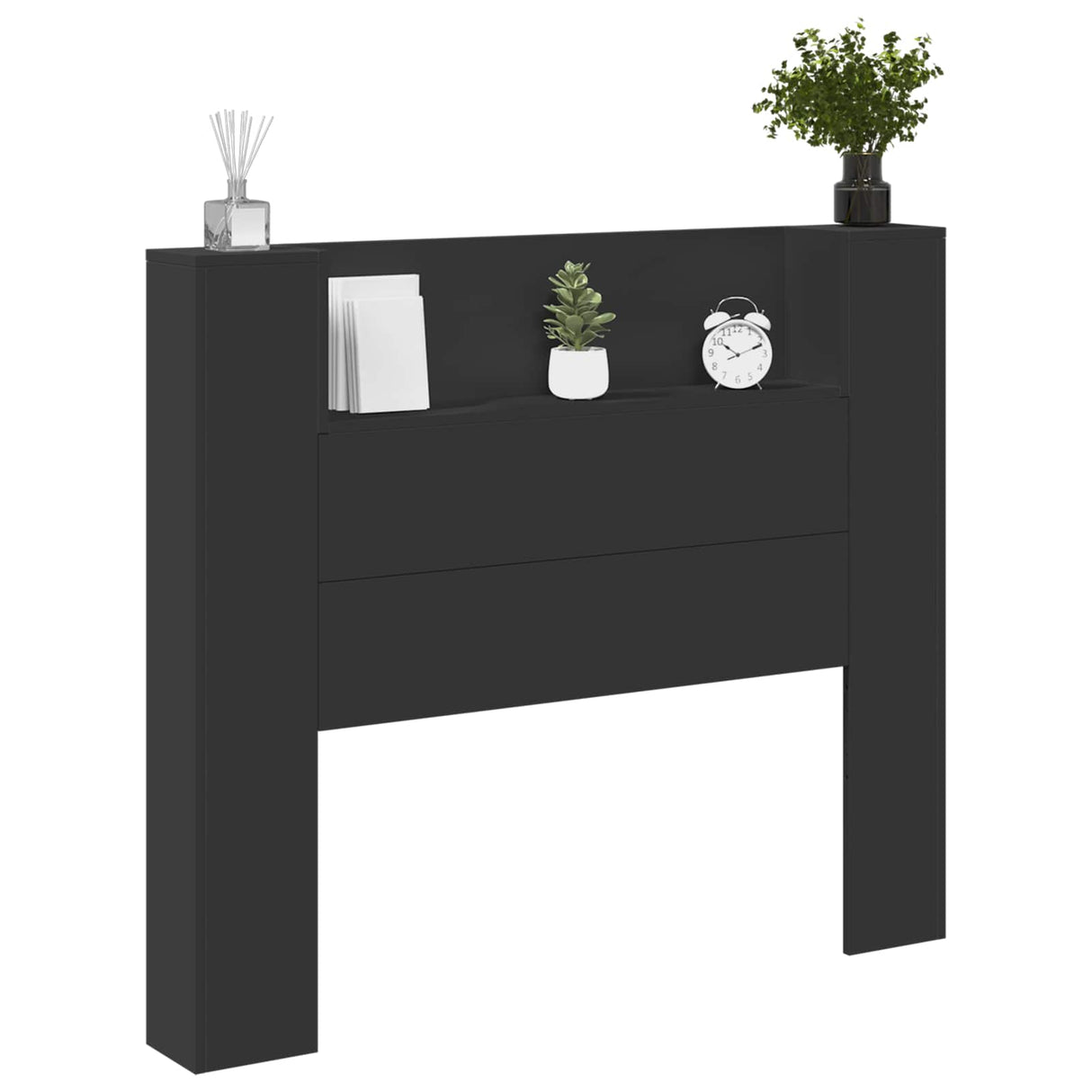 Storage Headboard with LED Black Engineered Wood
