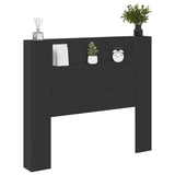Storage Headboard with LED Black Engineered Wood