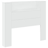 Storage Headboard with LED White Engineered Wood - Front View