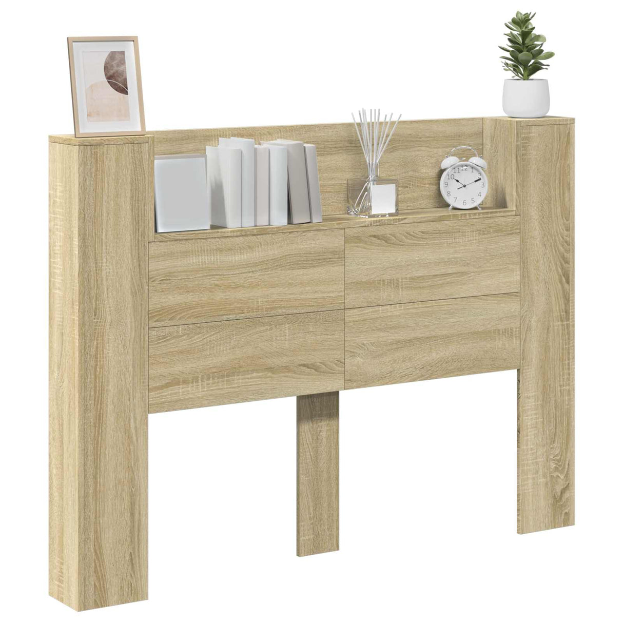 Storage Headboard with LED Sonoma Oak Engineered Wood