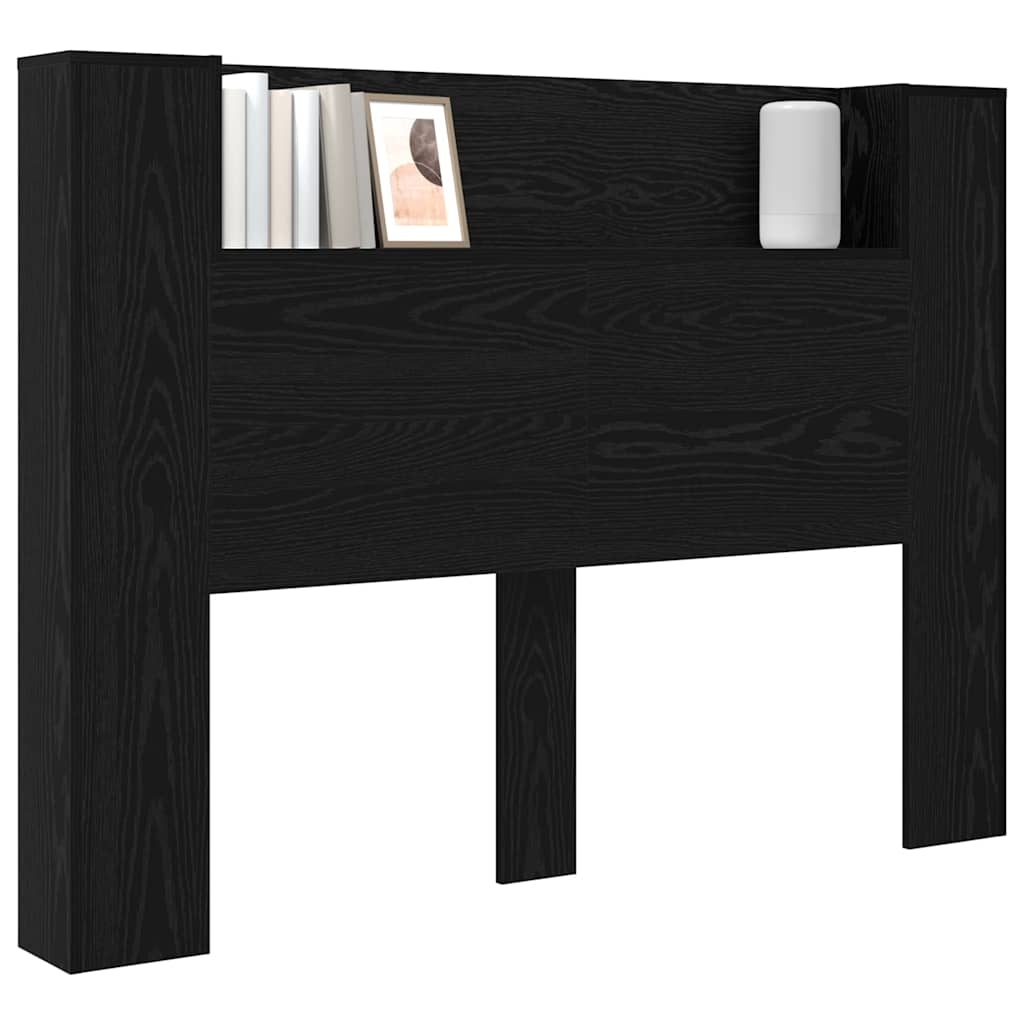 Storage Headboard with LED Black Oak Engineered Wood
