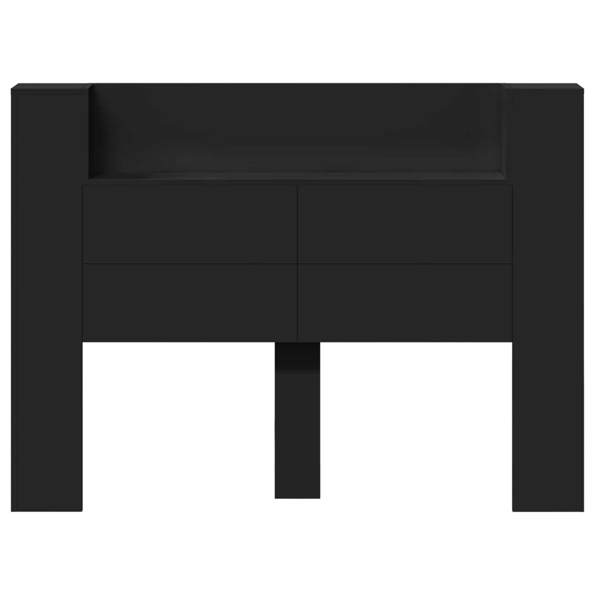 Storage Headboard with LED Black Engineered Wood
