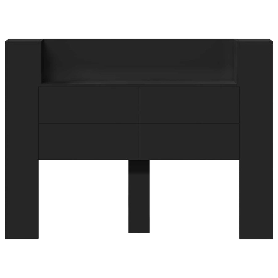 Storage Headboard with LED Black Engineered Wood