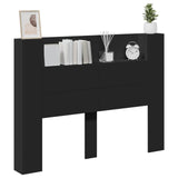 Storage Headboard with LED Black Engineered Wood