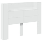 Storage Headboard with LED White Engineered Wood