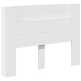 Storage Headboard with LED White Engineered Wood - Front View