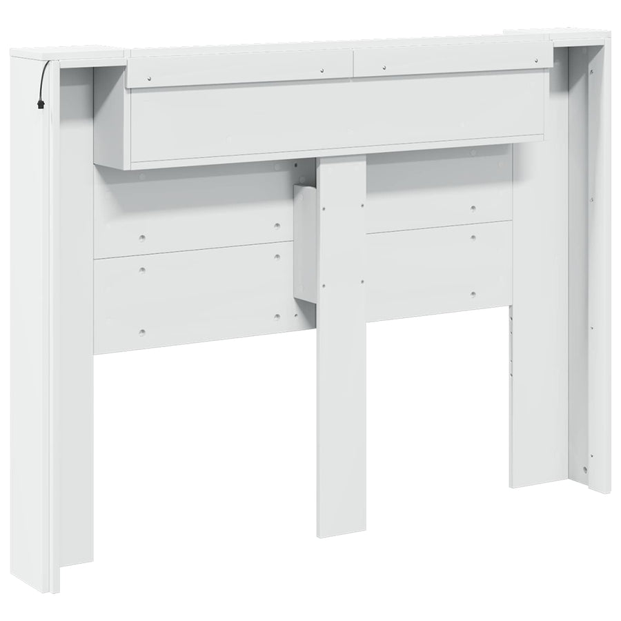 Storage Headboard with LED White Engineered Wood