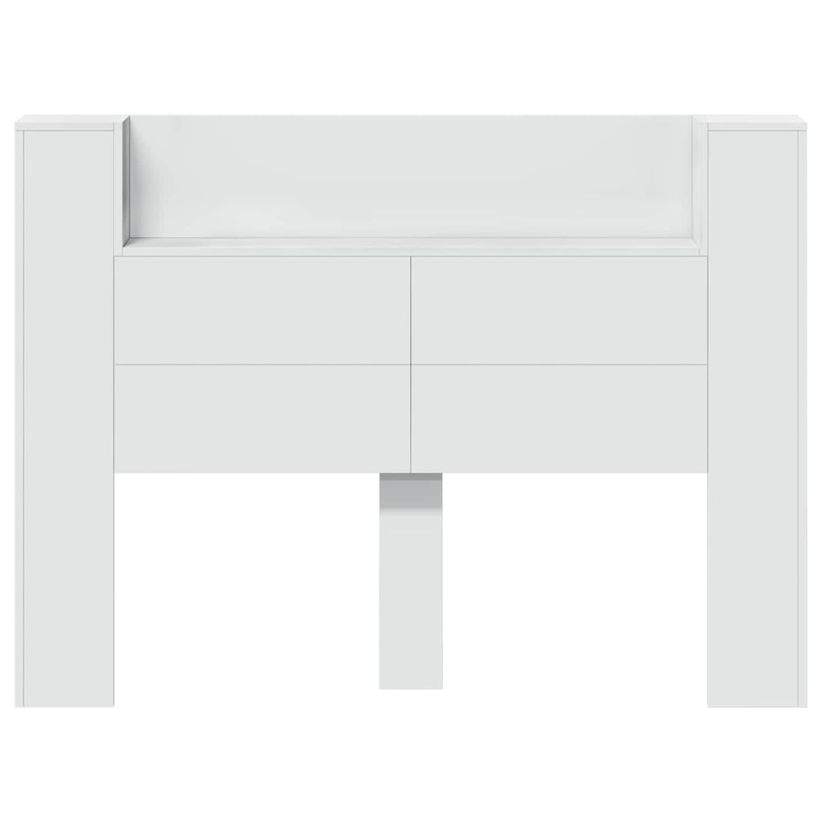 Storage Headboard with LED White Engineered Wood
