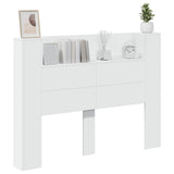 Storage Headboard with LED White Engineered Wood