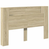 Storage Headboard with LED Sonoma Oak Engineered Wood - Front View