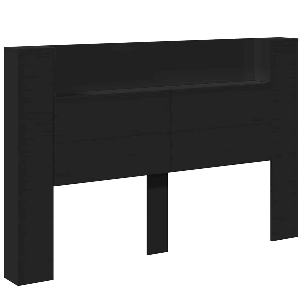 Storage Headboard with LED Black Engineered Wood