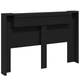 Storage Headboard with LED Black Engineered Wood