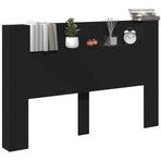 Storage Headboard with LED Black Engineered Wood