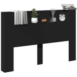 Storage Headboard with LED Black Engineered Wood